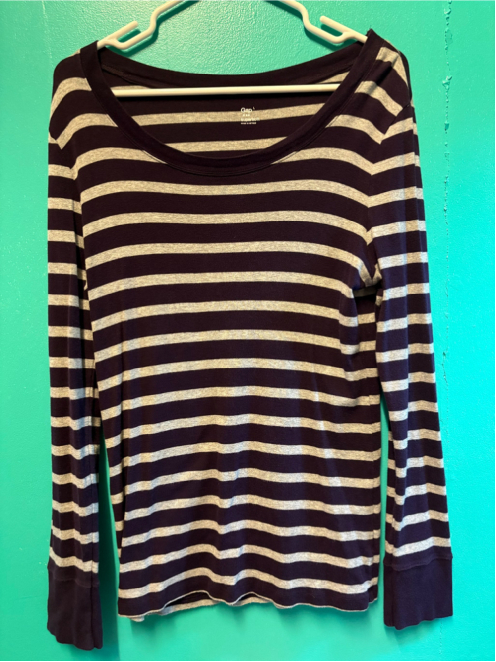 Women's Gap Long Sleeve Striped Tee purple and Grey Size L